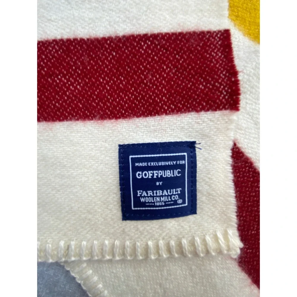 Faribault Woolen Mill Co Goff Public Wool Scarf Cream Multi Stripe Whipstitch